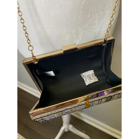 Bling Rhinestone Money Clutch Bag Purse Crystal Evening Handbag Dollar Stack Y2K - Picture 5 of 12